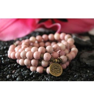 108 Armband Mala Rhodonit 8mm für mehr Optimismus Lotusblume