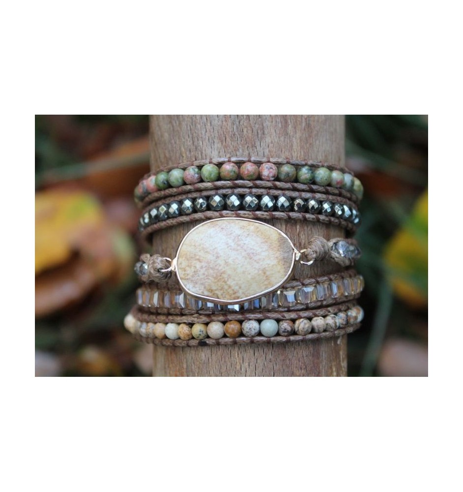 Wrap bracelet with earth-colored jasper – Spiritual elegance & harmony