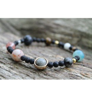 Solar System Bracelet with Lava Beads – Handmade and Unique