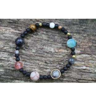 Solar System Bracelet with Lava Beads – Handmade and Unique