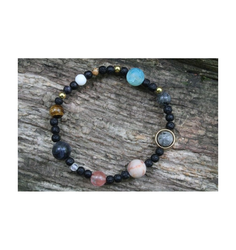 Solar System Bracelet with Lava Beads – Handmade and Unique