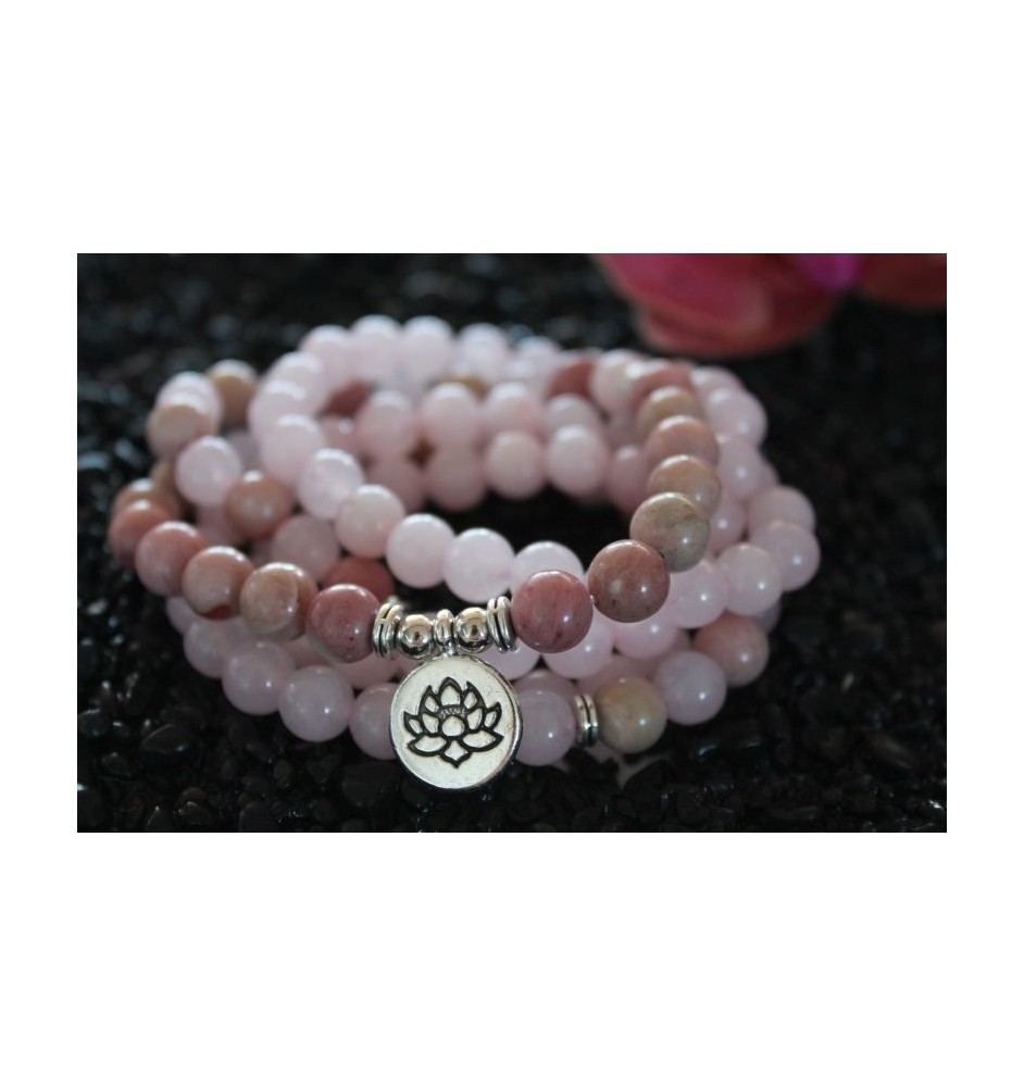 108 Mala Rosenquarz-Rhodonit-Armband | Bedingungslose Liebe und Harmonie