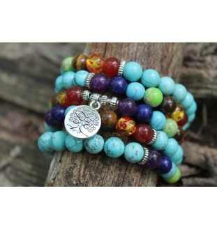 Mala bracelet with turquoise beads and tree of life pendant – handmade