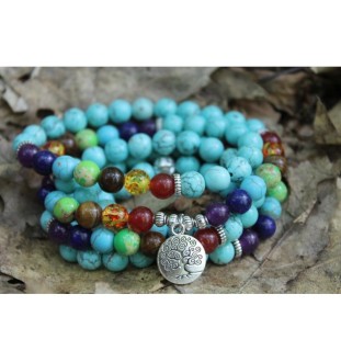 Mala bracelet with turquoise beads and tree of life pendant – handmade