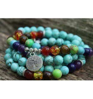 Mala bracelet with turquoise beads and tree of life pendant – handmade