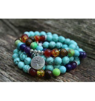 Mala bracelet with turquoise beads and tree of life pendant – handmade