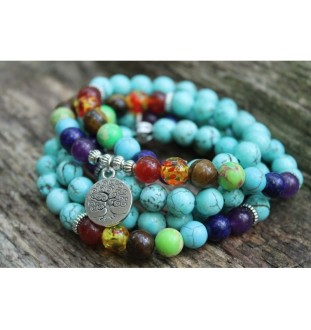 Mala bracelet with turquoise beads and tree of life pendant – handmade