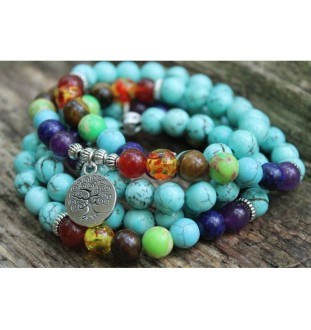 Mala bracelet with turquoise beads and tree of life pendant – handmade