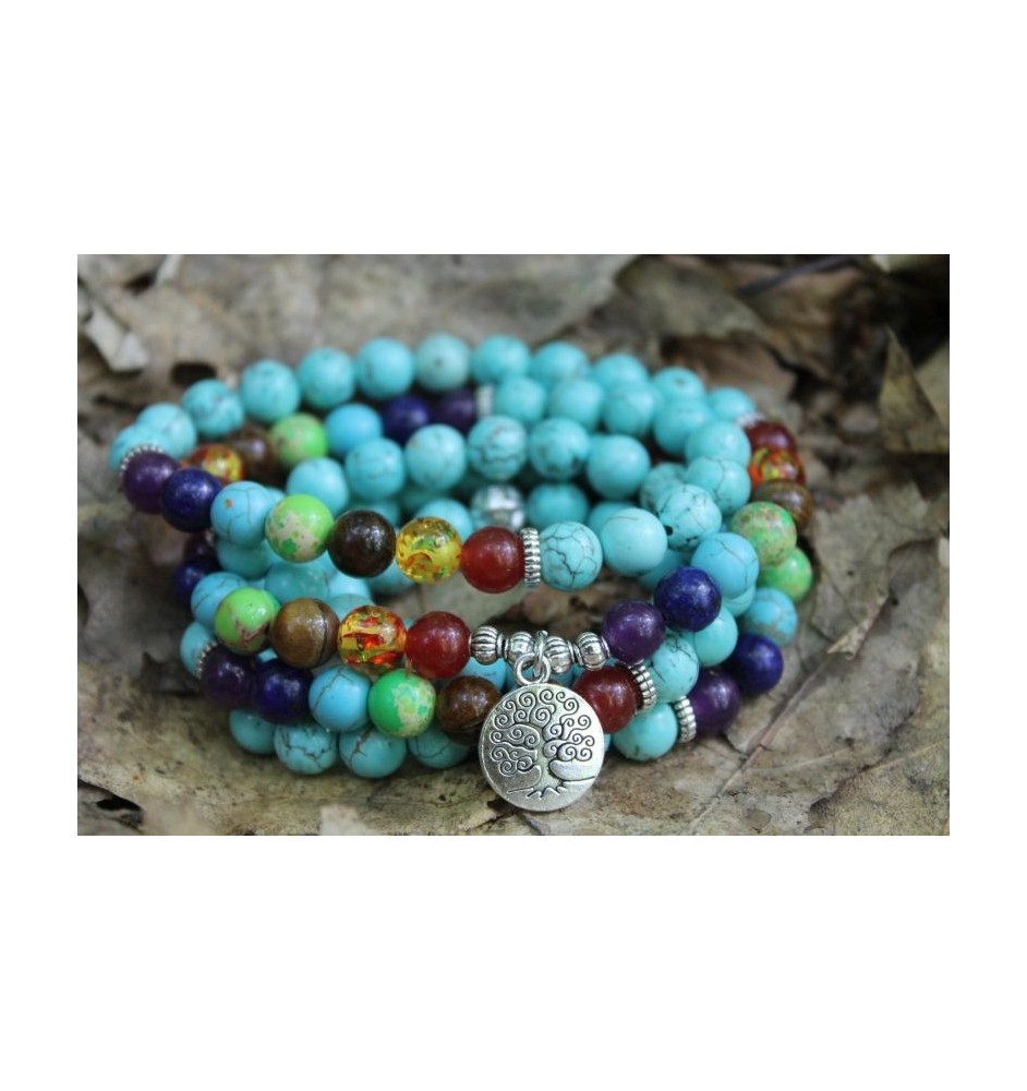 Mala bracelet with turquoise beads and tree of life pendant – handmade