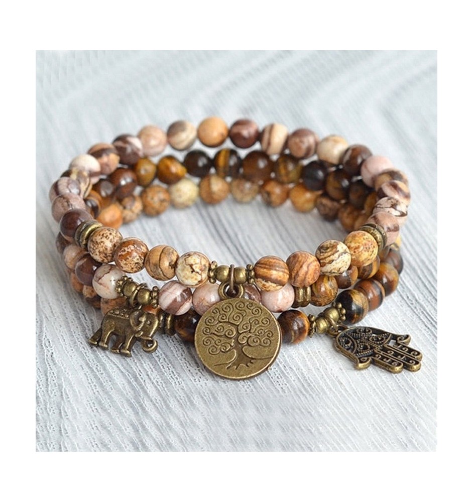 Yoga Bracelets with Jasper & Tiger Eye Beads